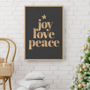 Poster Joy Love Peace Noël minimaliste Élégant Or
