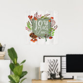 Poster Joy, Peace, Love Chalkboard Wreath ID437 (Bureau à domicile)