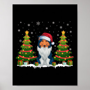 Poster Joyau de Noël Arbre clair Collie Chien de Santa Ha