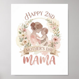 Poster Joyeuse 2ème fête des Mères Maman pour Hommes Femm