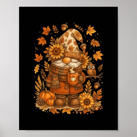 Poster Joyeuse Chute à Tous Gnome Citrouille Automne Acti (Devant)