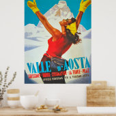 Poster Joyeuse femme dans la Vallée d'Aoste, Italie. Vint (Cuisine)