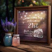 Poster Joyeuse fête d'anniversaire Wood Mason Jar Lumière