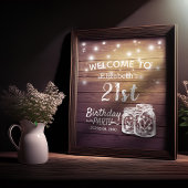 Poster Joyeuse fête d'anniversaire Wood Mason Jar Lumière