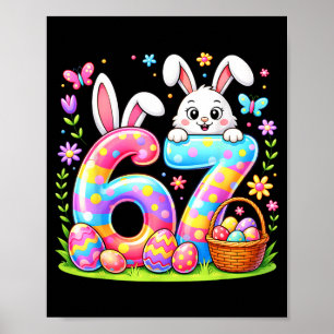 Poster Joyeuse fête de Pâques 67 lapin panier d'œufs colo