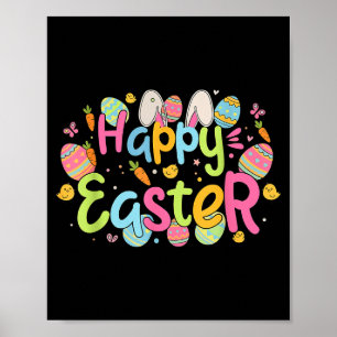 Poster Joyeuse fête de Pâques Lapin Mignon Oreilles et Œu