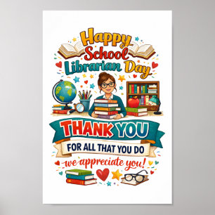 Poster Joyeuse fête des bibliothécaires scolaires Merci