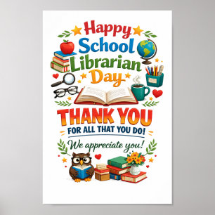 Poster Joyeuse fête des bibliothécaires scolaires Merci