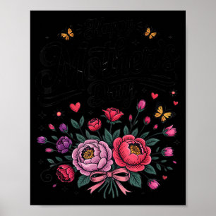 Poster Joyeuse fête des mères 2026 bouquet floral vintage
