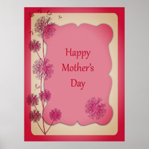 Poster Joyeuse Fête des Mères Coupe rose et graines de pi