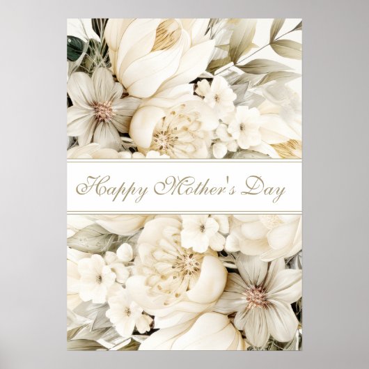 Poster Joyeuse fête des Mères crème vanille Écriture flor (Devant)