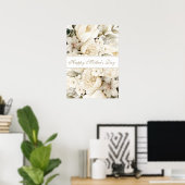 Poster Joyeuse fête des Mères crème vanille Écriture flor (Bureau à domicile)
