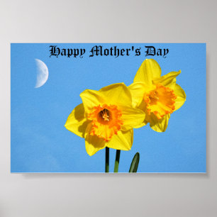 Poster Joyeuse Fête des Mères Daffodils Médaille d'or fle
