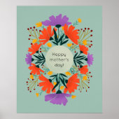 Poster Joyeuse fête des mères violet et orange fleuri (Devant)