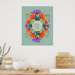 Poster Joyeuse fête des mères violet et orange fleuri