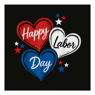 Poster Joyeuse fête du Travail Patriotique Cœurs Rouge Bl
