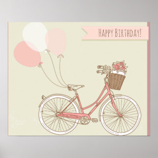 Poster Joyeuse fille cycliste anniversaire