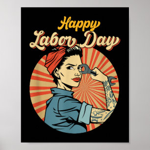 Poster Joyeuse Fille de la Fête du Travail Forte Mouvemen