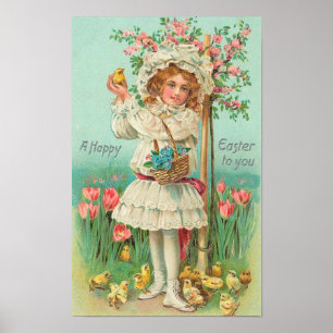 Poster Joyeuse Fille de Pâques Vintage