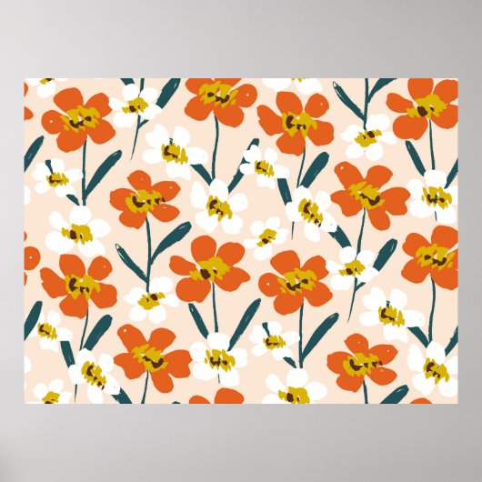 Poster Joyeuse fleur sèche peinte fleurit sans couture mo (Devant)