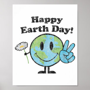 Poster Joyeuse Journée de la Terre Signe de Paix Fleur en