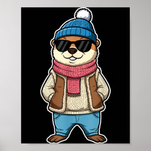 Poster Joyeuse journée du marmotte ombre mignonne marmott