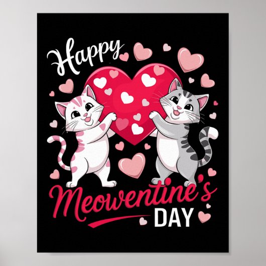 Poster Joyeuse Meowentine Saint Valentin Drôle Mignon Amo (Devant)