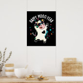 Poster Joyeuse Moo Année Funny Cow Pun Dark BG (Cuisine)