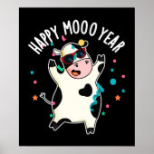 Poster Joyeuse Moo Année Funny Cow Pun Dark BG (Devant)