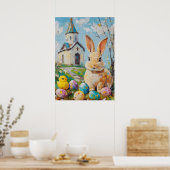 Poster Joyeuse Pâques mignonne Bunny Chick Peinture Eglis (Cuisine)