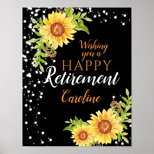 Poster Joyeuse retraite florale tournesol noir (Devant)