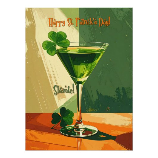 Poster Joyeuse Saint-Patrick Shamrock Martini (Devant)
