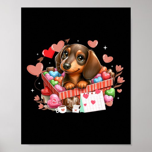 Poster Joyeuse Saint-Valentin Cœurs Mignon Teckel Chien A (Devant)