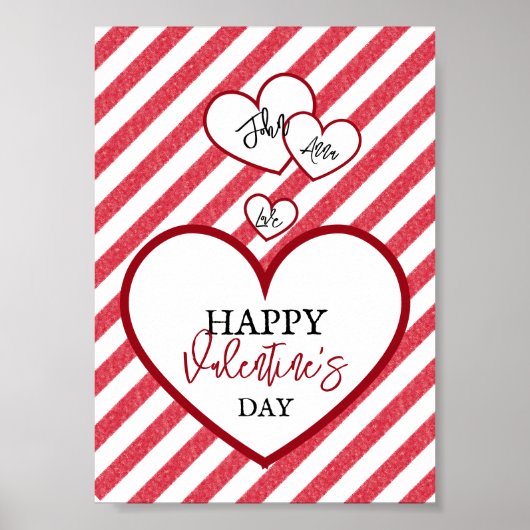 Poster Joyeuse Saint-Valentin Cœurs Rouges Rayures de Cra (Devant)