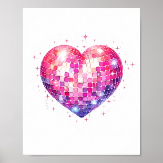 Poster Joyeuse Saint-Valentin Coquette Nk Boule Disco Cœu (Devant)