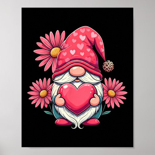 Poster Joyeuse Saint-Valentin Gnome avec tournesol léopar (Devant)