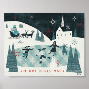 Poster Joyeuse scène de patinage de Christmastime