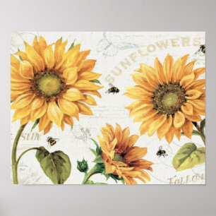 Poster Joyeuses abeilles et tournesols jaunes trois