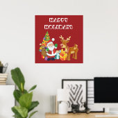 Poster Joyeuses fêtes avec Père Noël et Reindeer (Bureau à domicile)