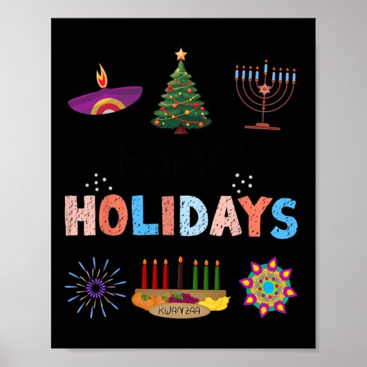 Poster Joyeuses fêtes Diwali Kwanzaa Noël Hanoukka (Devant)