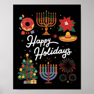 Poster Joyeuses fêtes Hanoukka Feliz Navidad Christmas Kw