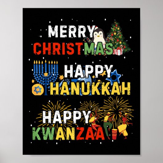 Poster Joyeuses fêtes Joyeux Noël Joyeux Hanoukka Happy (Devant)
