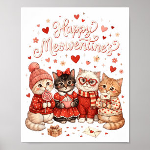 Poster Joyeuses Meowentines Mignonnes Saint Valentin Amou