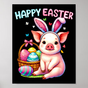 Poster Joyeuses Pâques amateurs de cochons animaux de fer