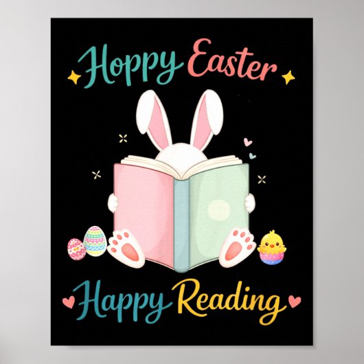 Poster Joyeuses Pâques bonne lecture design de lapin pour (Devant)