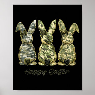 Poster Joyeuses Pâques Camouflage Lapin Coquette Nœud
