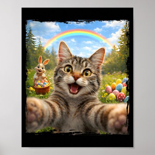Poster Joyeuses Pâques Chat Drôle Selfie Avec Lapin de Pâ (Devant)