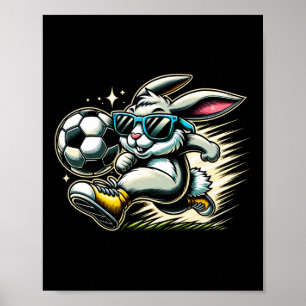 Poster Joyeuses Pâques garçons de football lapin de Pâque