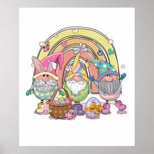 Poster joyeuses Pâques gnomes arc-en-ciel, rétro, vintage