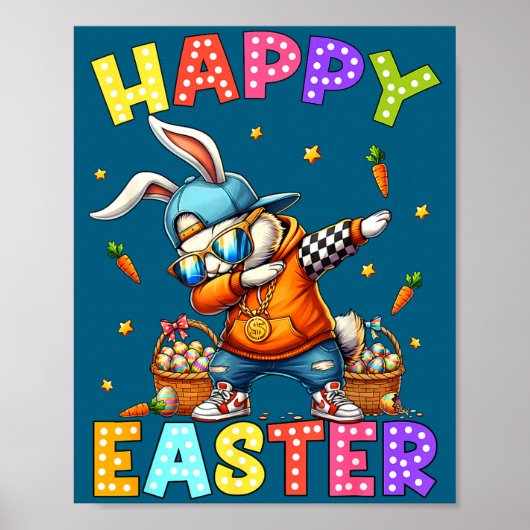 Poster Joyeuses Pâques Lapin Drôle Dabbing Danse Dab Lapi (Devant)